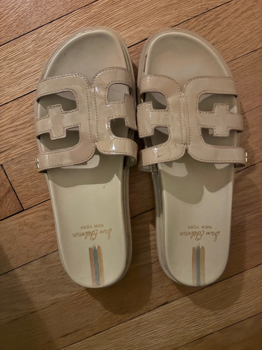 Sam Edelman Women's Patent Leather Slide Sandals in Nude